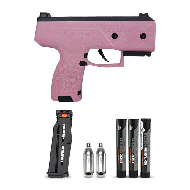 Byrna CL Compact Launcher Engraved Hibiscus Pink with extra magazine, co2 cartridges and tubes of projectiles