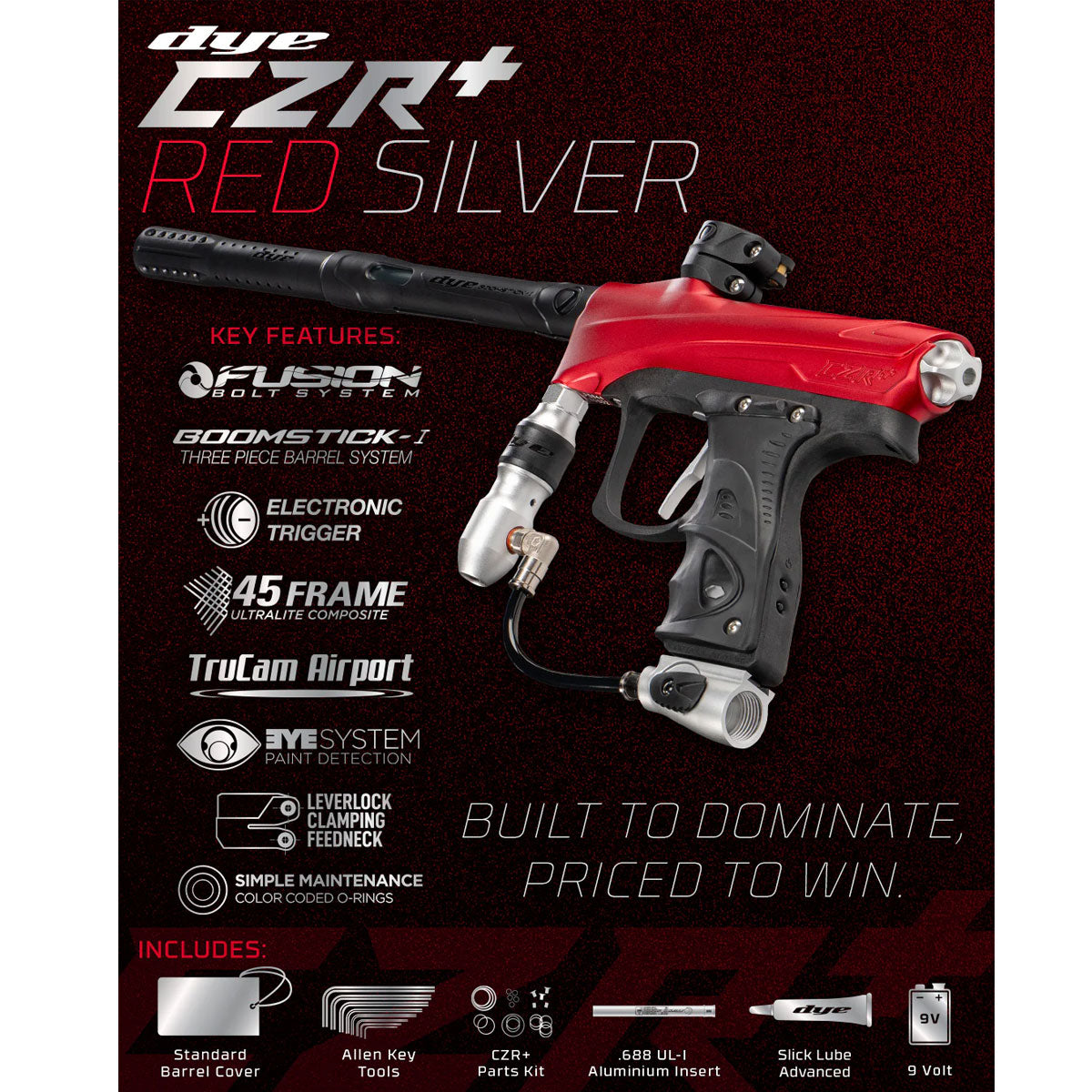 Dye Rize CZR+ Paintball Marker Red Silver Dust