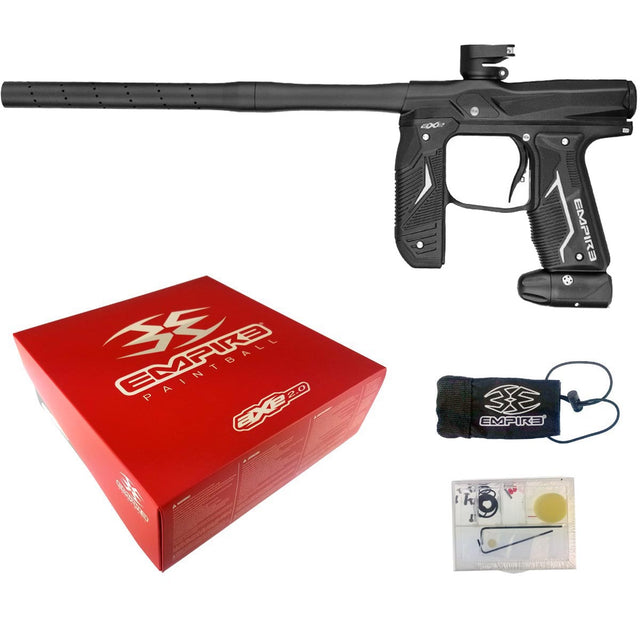 Empire Axe 2.0 Paintball Marker Dust Black Empire packaging and accessories on a white background