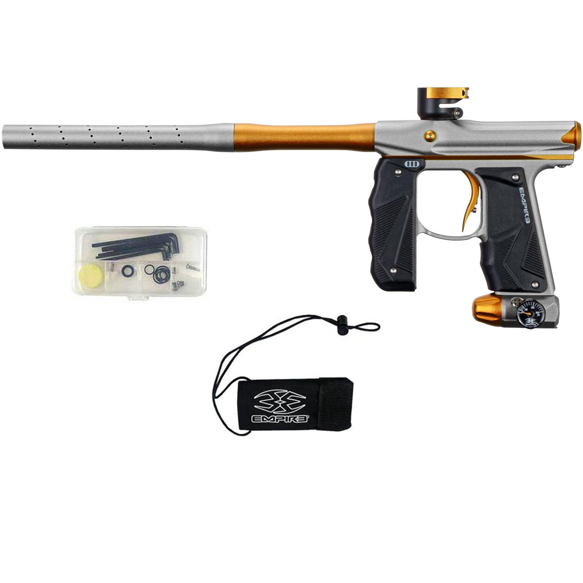Empire Mini GS Paintball Marker Silver Gold Dust w 2 PC Barrel