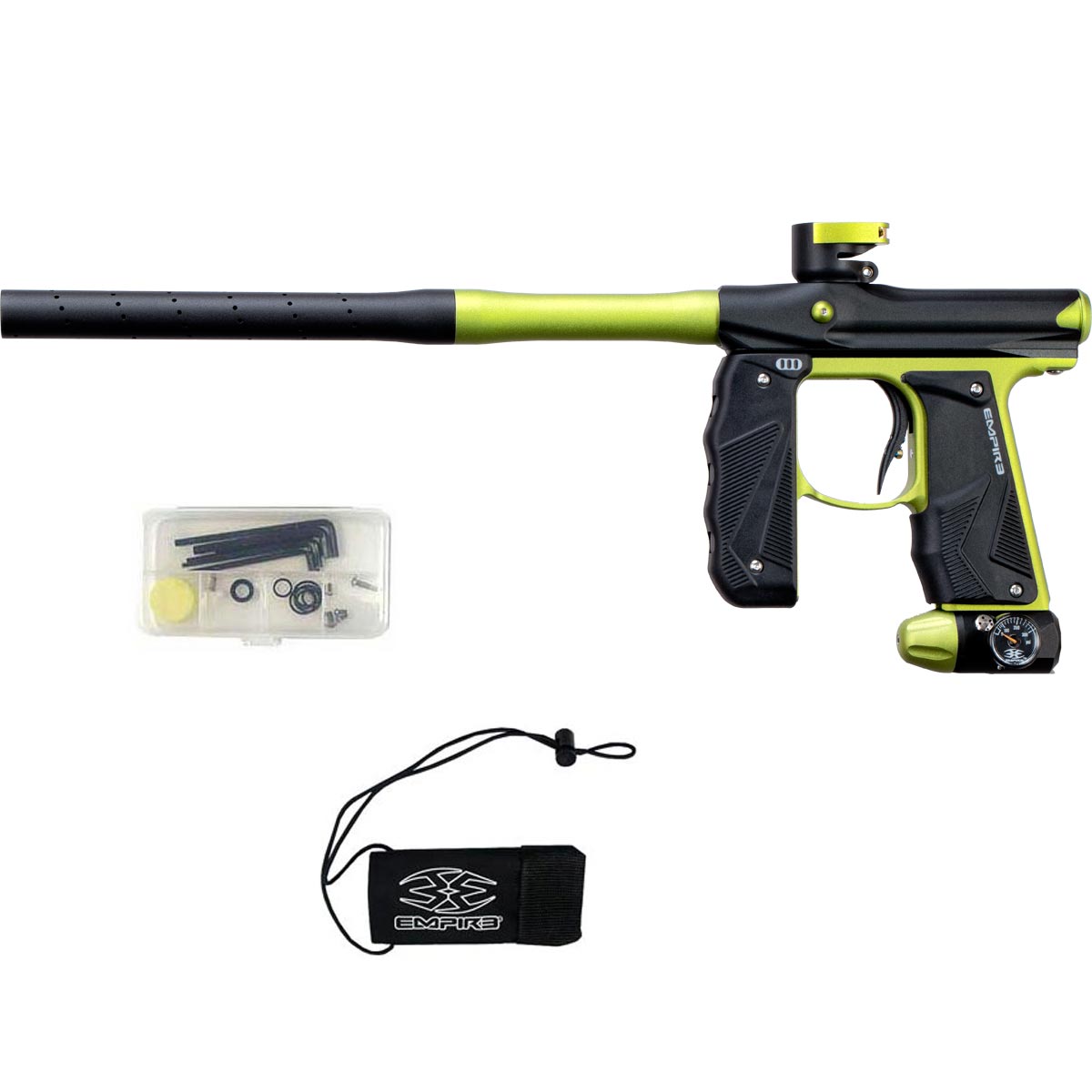 Empire Mini GS Paintball Gun Black Lime Green Dust w 2 PC Barrel
