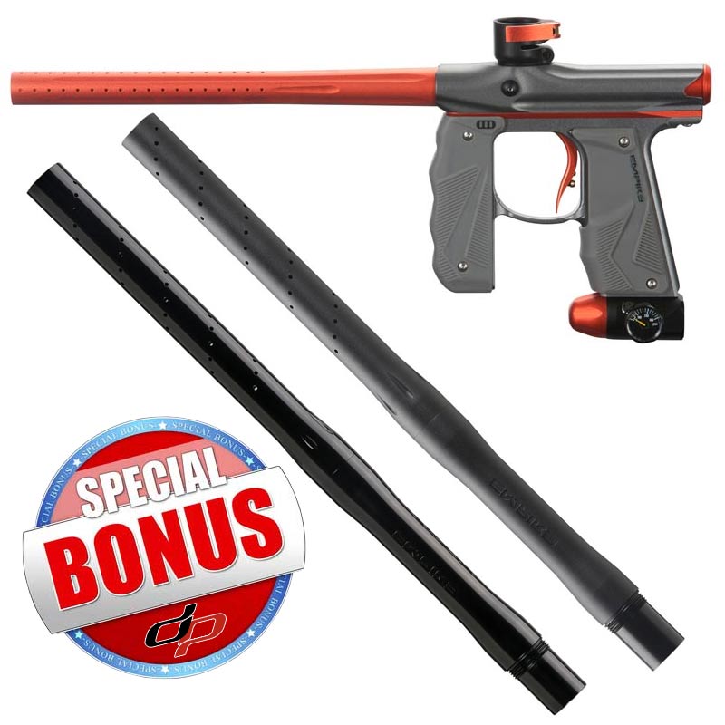 Empire Mini GS Paintball Gun Grey/ Orange Dust with FREE Empire Driver XX 2pc Barrel 14 Inch