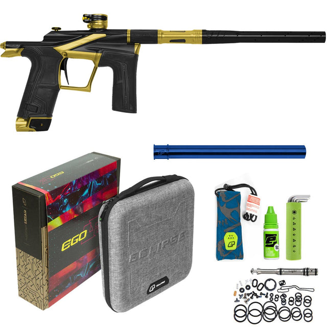 Planet Eclipse Ego LV2 Paintball Marker Black Gold with case, box, insert, barrel sock, grease, tools, ram and spare parts.