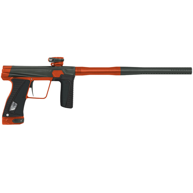 Black and orange Planet Eclipse GTek 180R paintball gun on a white background