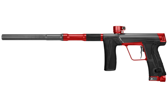 Left side of Black and red Planet Eclipse CS3 Pro Paintball Marker in colors of black, red, and gray, with a distinctive graphite-style body and branding on the barrel.
