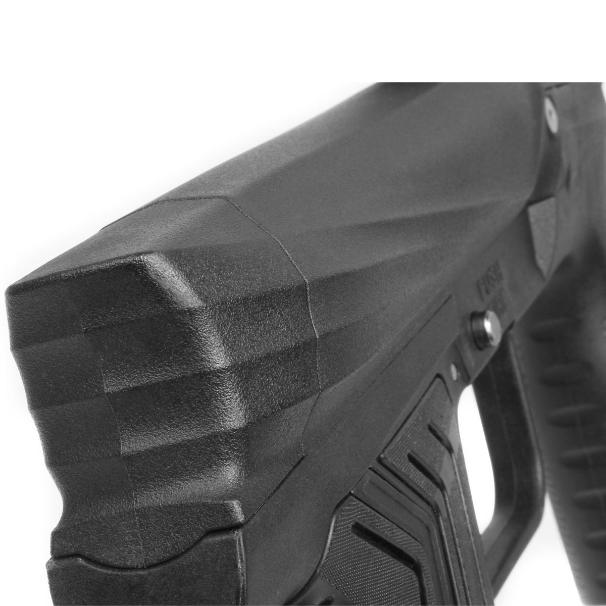 Close up bolt cap Planet Eclipse Etha 3M Mechanical Paintball Marker HDE Earth Black