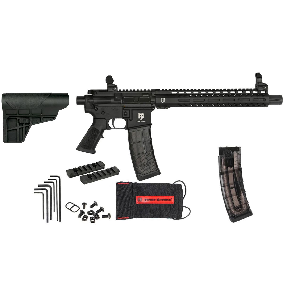 First Strike T15 Prime Paintball Marker with hex keys, spare parts, spare magazine and barrel cover