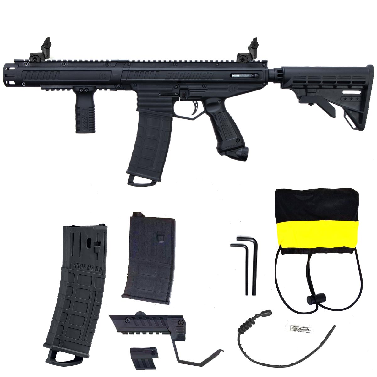 Tippmann Stormer Elite Dual Feed Paintball Marker Black with mag tools and accessories