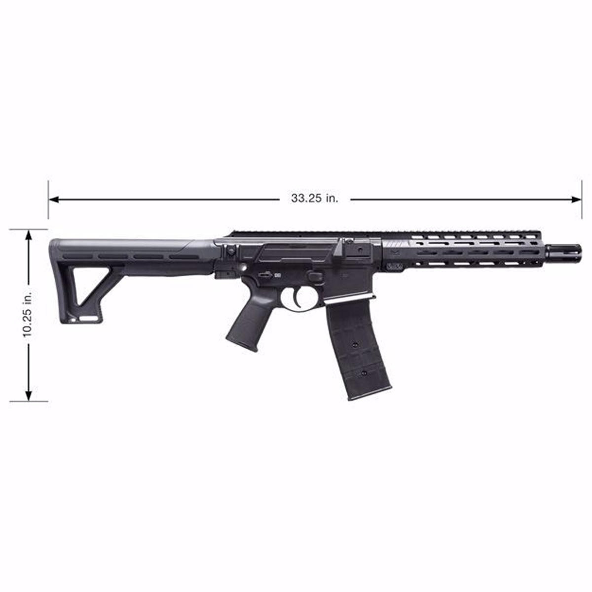 T4E TC68 Full Auto Paintball Rifle Black with dimensions shown