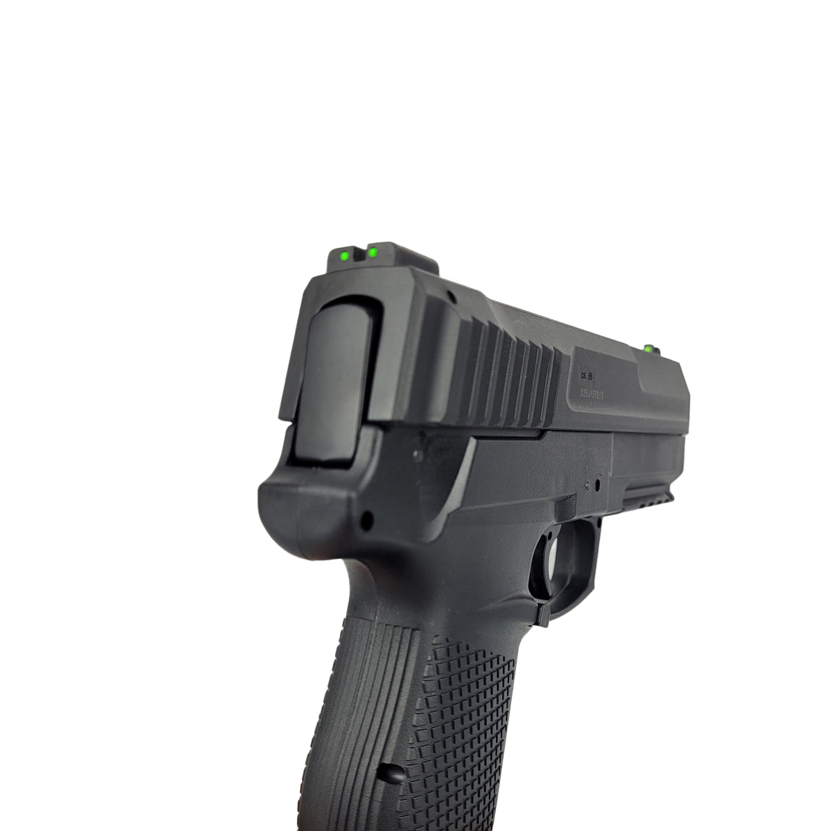 T4E IMPAX P68 Paintball Pistol Black angle view with sights