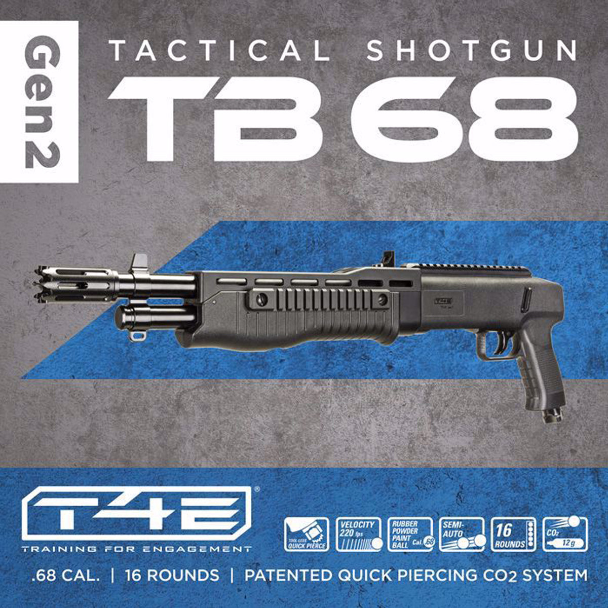 T4E TB .68 Caliber Paintball Shotgun GEN 2 box front close up