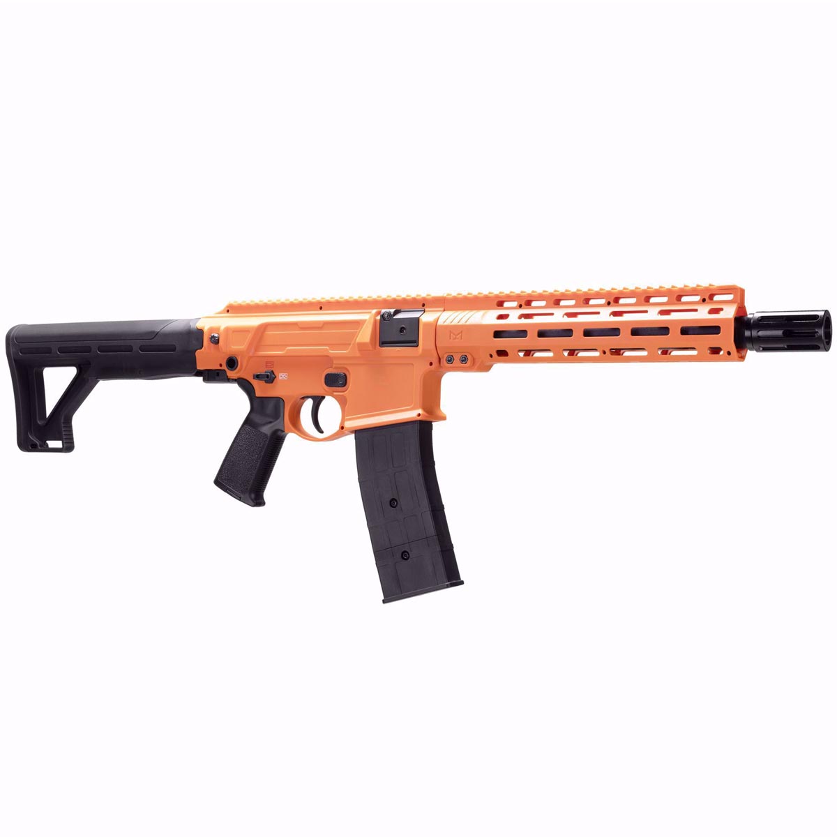 front angle P2P Defensor 68C Full Auto Home Defense Pepper Rifle with M-LOK handguard for home defense 40 Joules on a white background