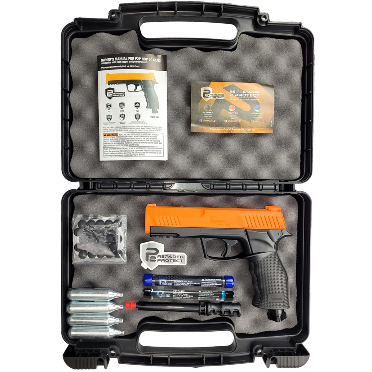 Umarex T4E HDP50 Gen 2 P2P Pistol in pistol case with rounds, co2 catridges and cleaner
