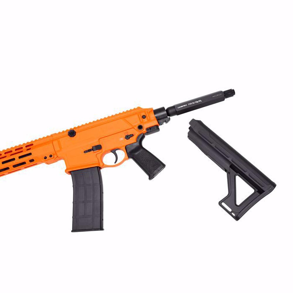 P2P Defensor rifle with dual 12 gram co2 adapter showing