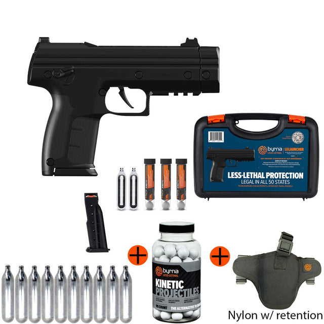 Byrna LE Gen 2 black Less Lethal launcher bundle with retention strap holster