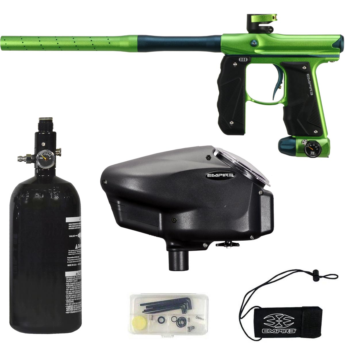 Empire Mini GS Paintball Marker Cadmium Green Admiral Blue Dust Rookie Package
