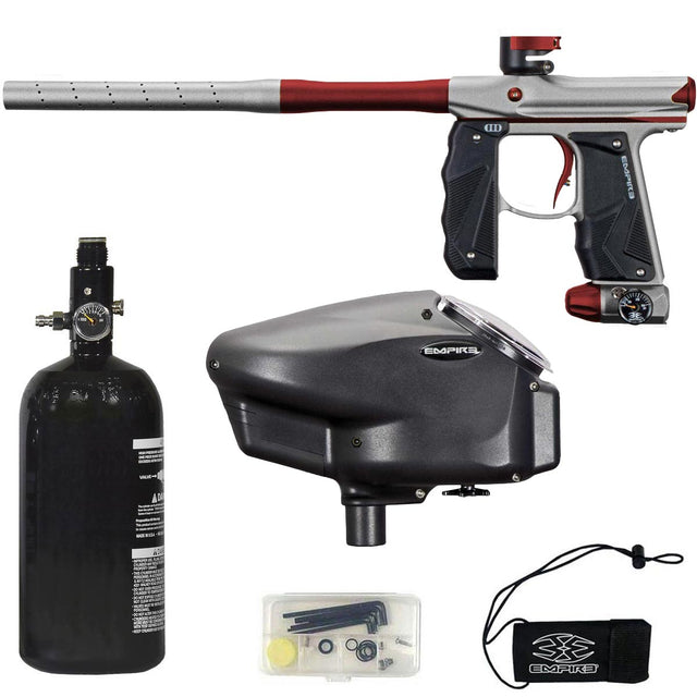 Empire Mini GS Paintball gun, tank, hopper, and accessories on a white background