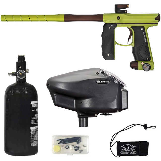 Empire Mini GS Green Brown Dust painrball marker with black tank and black hopper