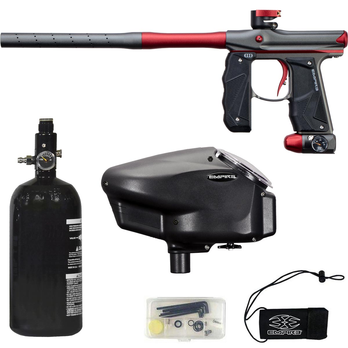 Empire Mini GS Paintball Marker Grey / Red Dust w 2 PC Barrel Rookie Package