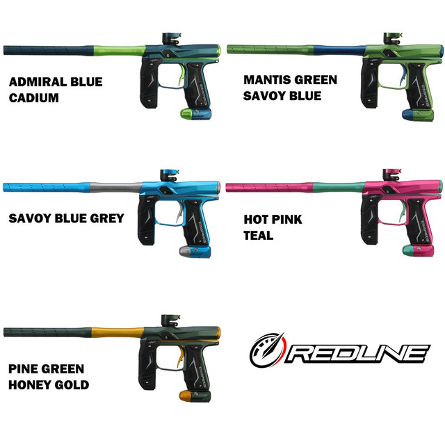 Empire Axe 2.0 OLED Paintball markers in an array with color names and logo