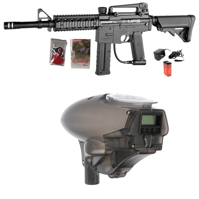 Spyder E-MR5 Paintball Gun Diamond Black with Fasta LCD 18v Smoke