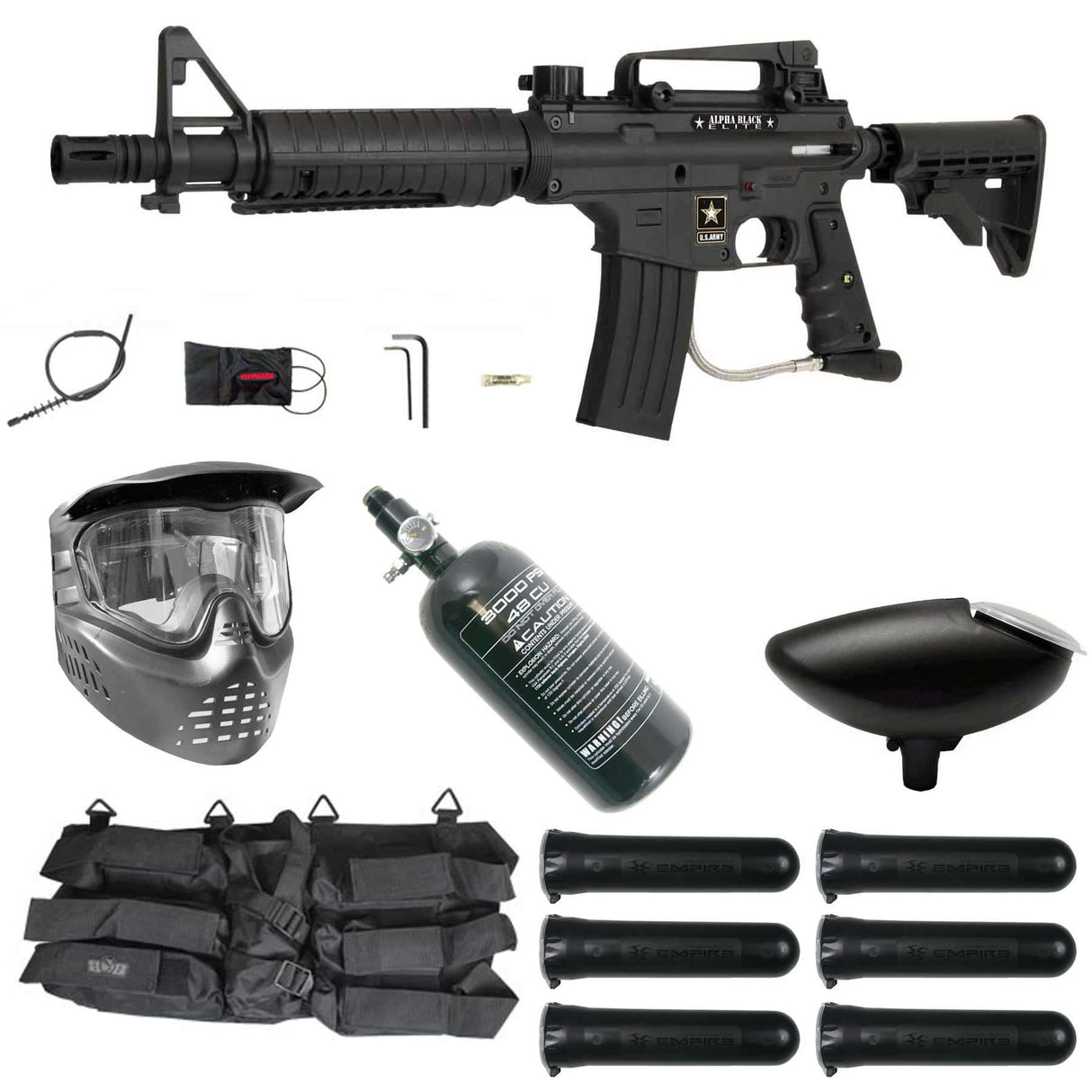 Tippmann US Army Alpha Black Elite Electronic Paintball Rookie Package