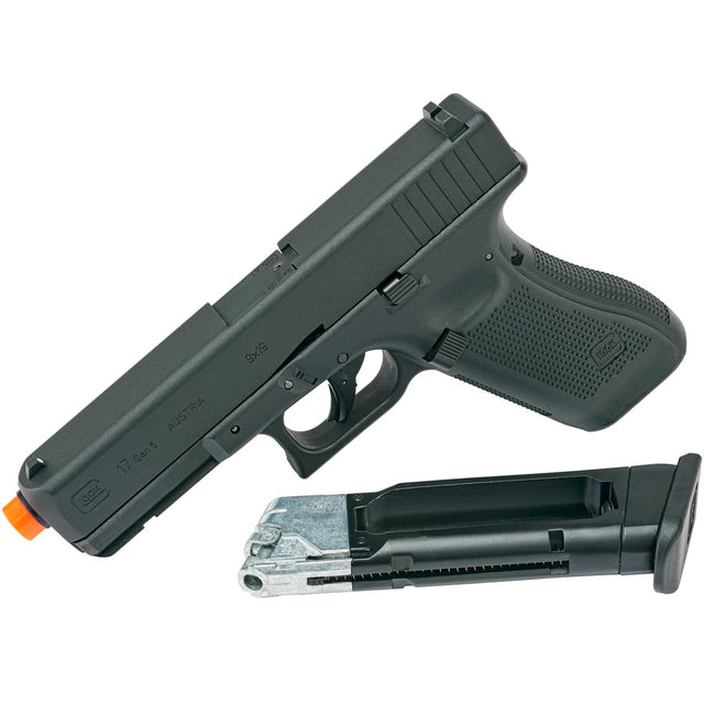 GLOCK G17 Gen5 Co2 Airsoft Pistol Black with magazine removed on a white background