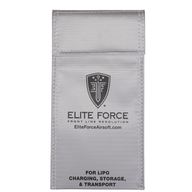 Gray pouch with Elite Force branding for Lipo charging, storage, and transport on a white background