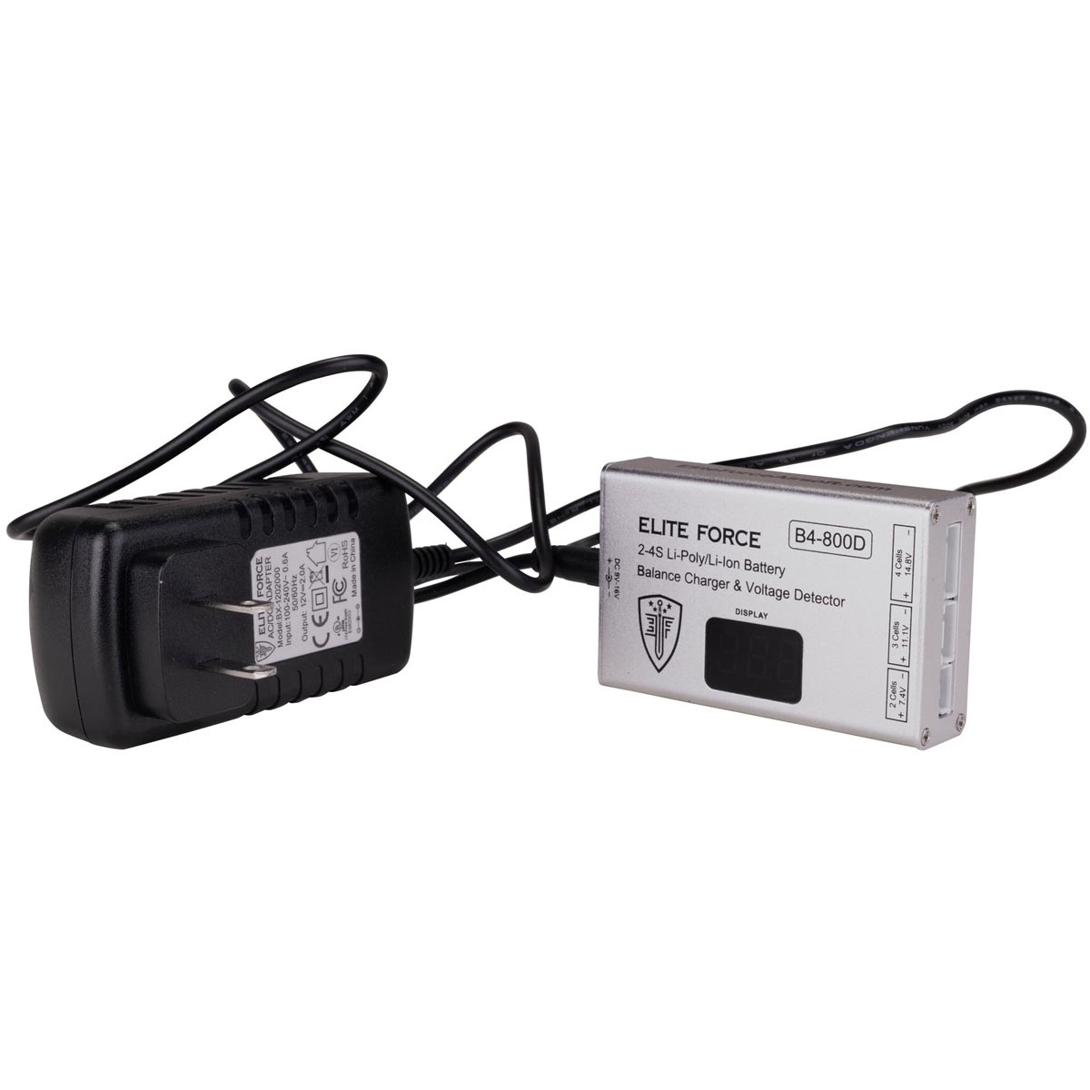 Elite Force 2-4S Li-POLY/LI-ION Battery Charger and Voltage Detector with 'Elite Force' branding on a white background