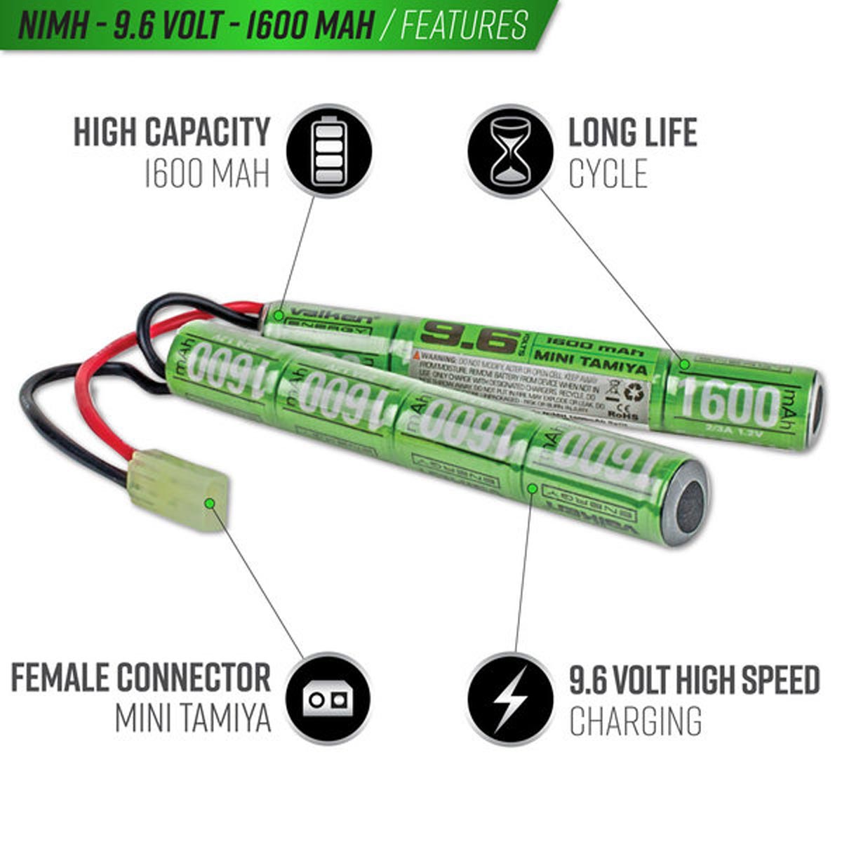 Valken Energy Power Kit NiMH 9.6v 1600mAh Battery and Charger