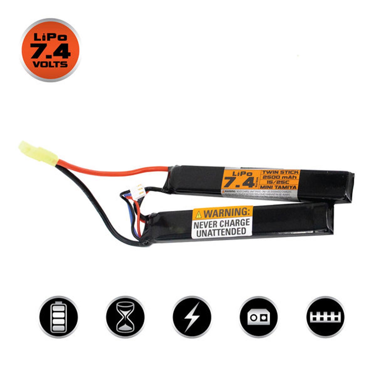 Valken Energy LiPo 7.4V 2500mAh 15/25C Twin Stick