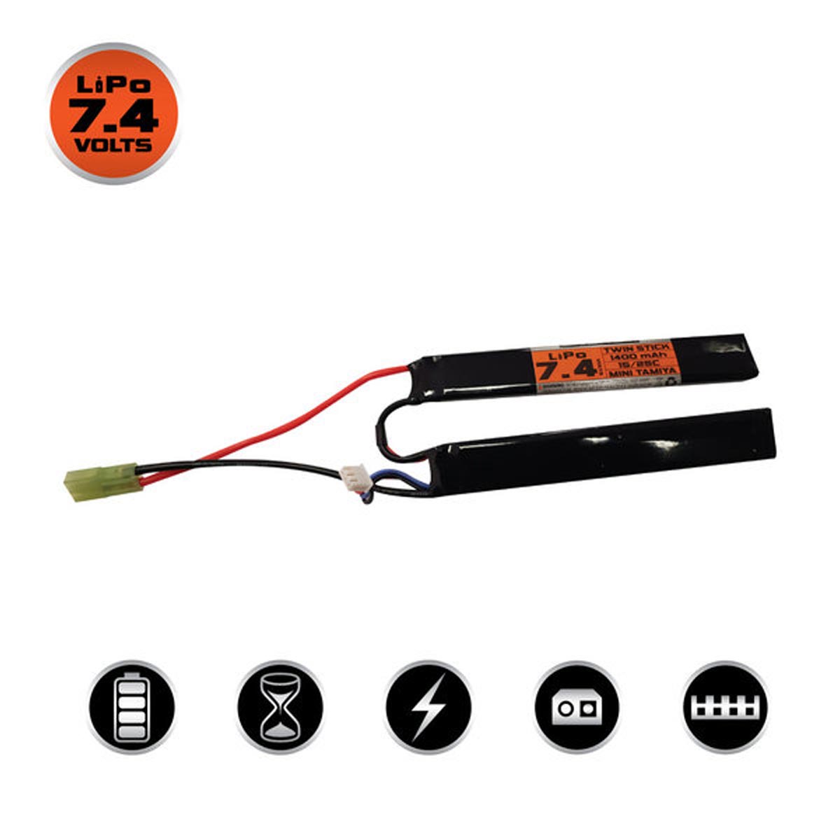 Valken Energy LiPo 7.4V 1400mAh 15/25C Twin Stick