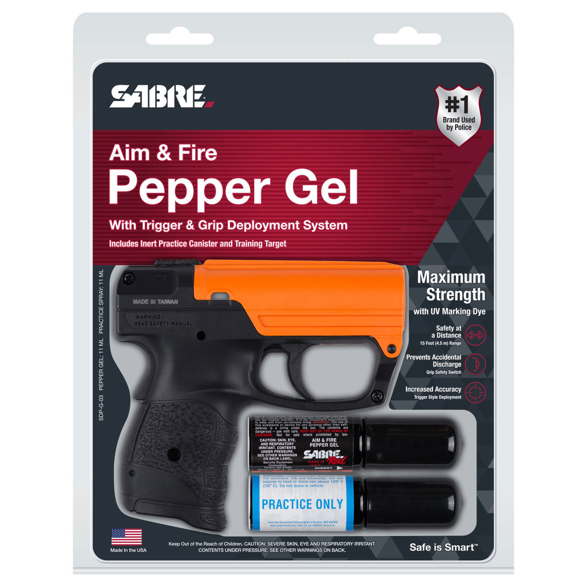 Sabre Aim and Fire Pepper Gel .75 oz Pistol Orange Black