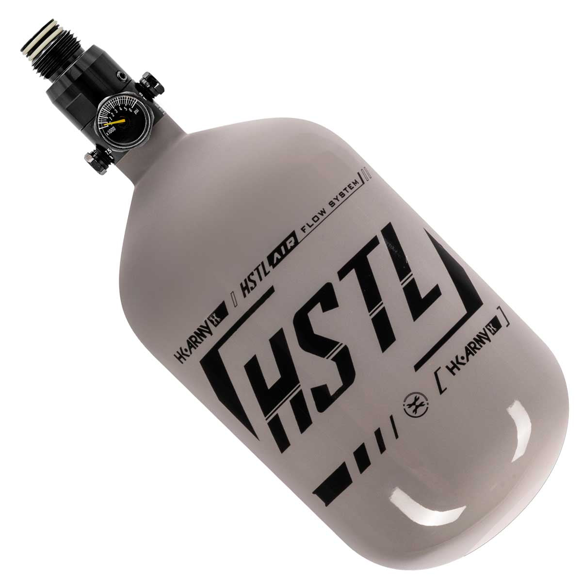 HK Army HSTL 68ci 4500psi Carbon Fiber Air Tank Grey Black on a white background