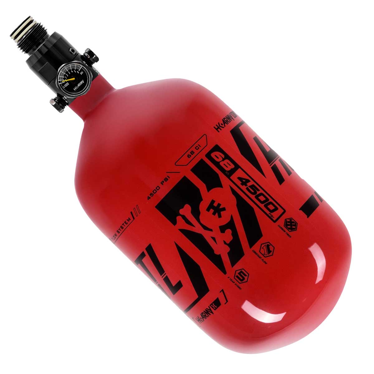A different view of the HK Army HSTL 68ci 4500psi Compressed Air Tank Red Black