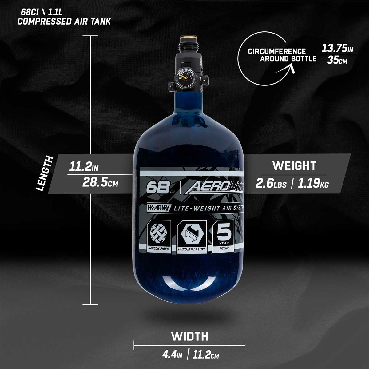 HK Army Aerolite 68ci 4500psi Carbon Fiber Air Tank Blue