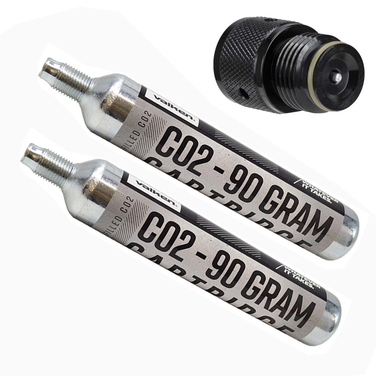 Valken 90 Gram Pre Filled CO2 Tank 2 Pack with Adapter