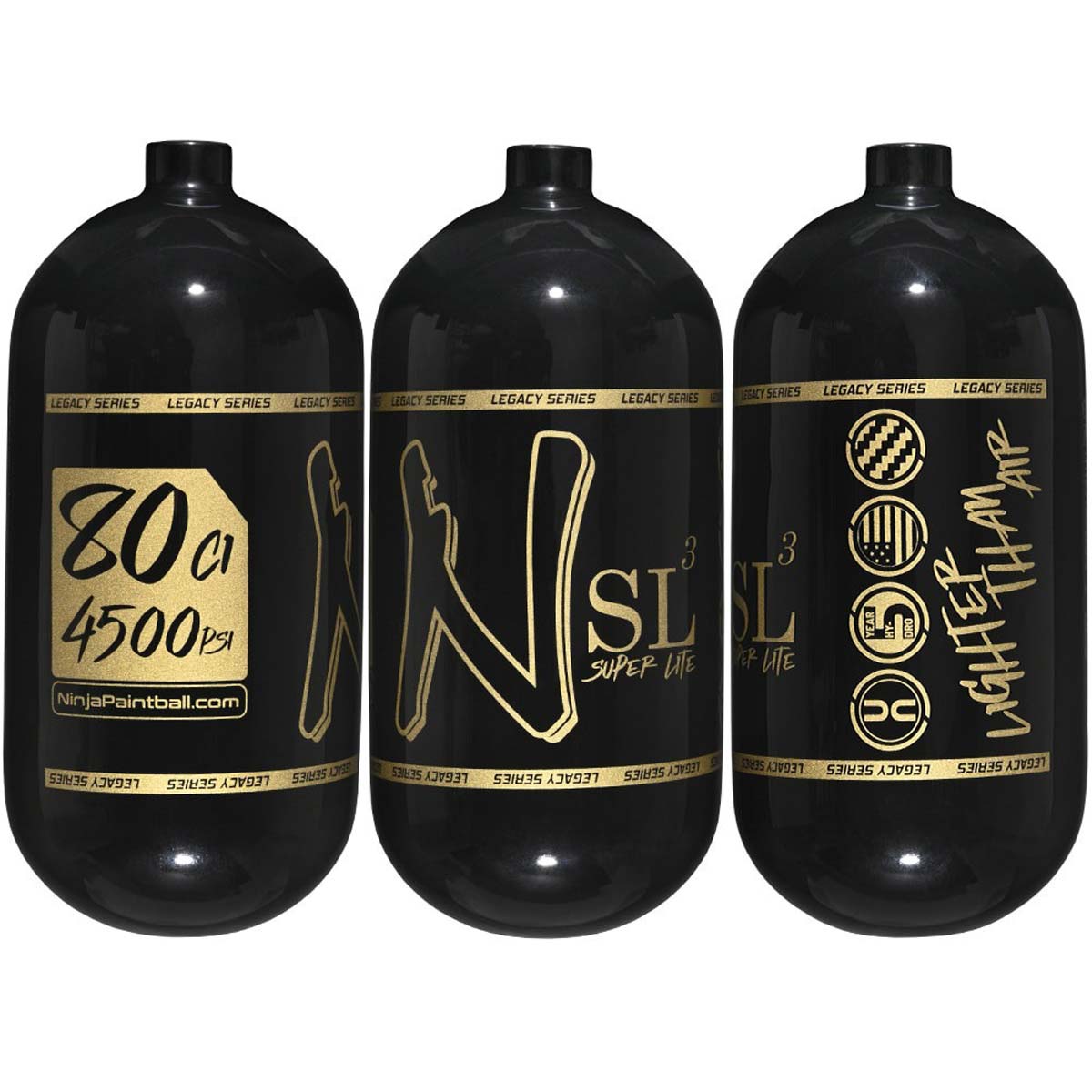 Ninja 80ci SL3 Air Tank 4500psi black with gold logos on all sides