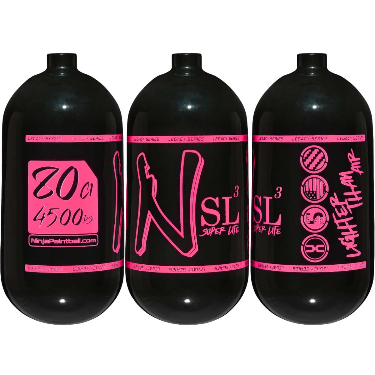 Ninja SL3 80ci Air Tank 4500psi black with pink logo view all sides