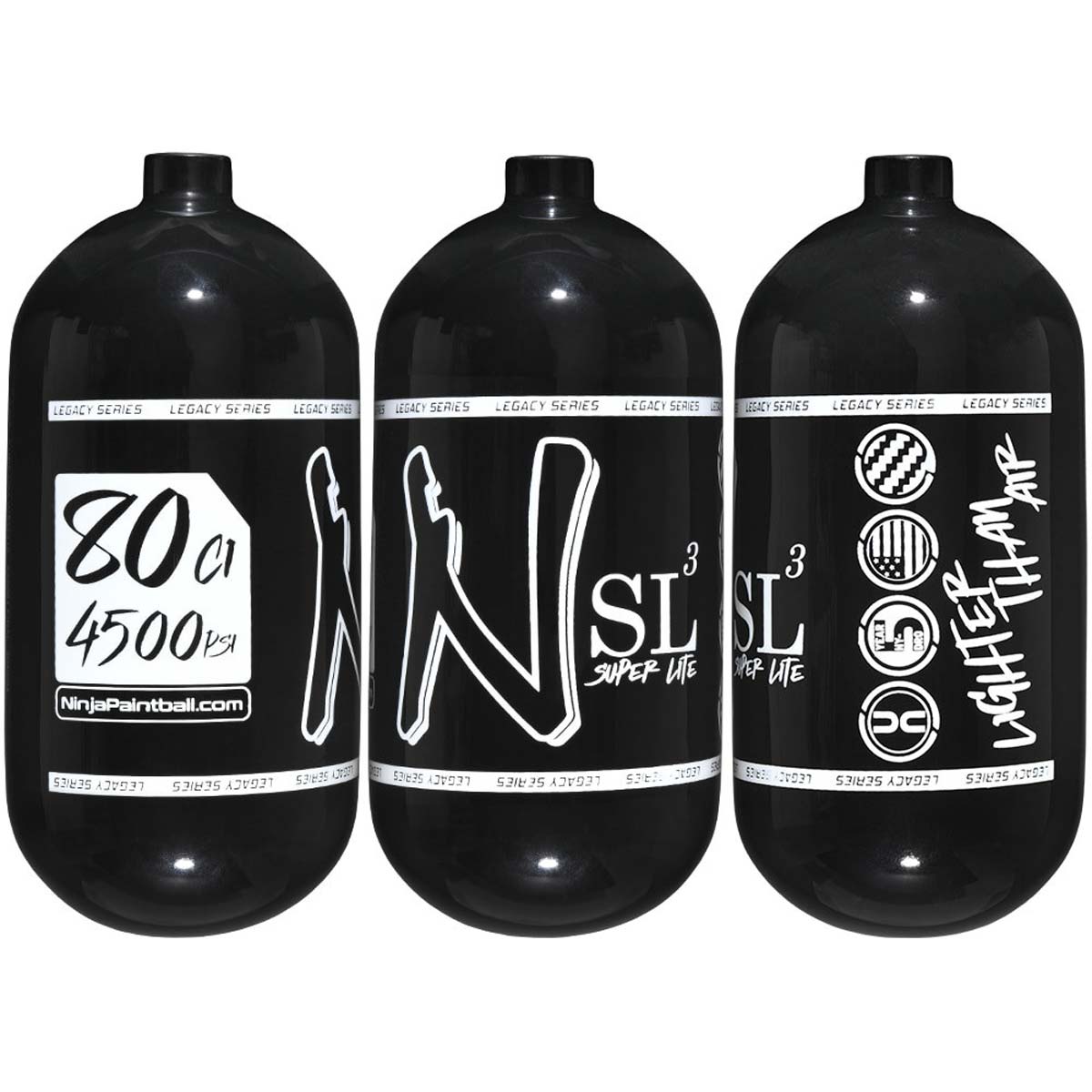 Ninja 80ci SL3 Air Tank 4500psi black with white logo all sides view