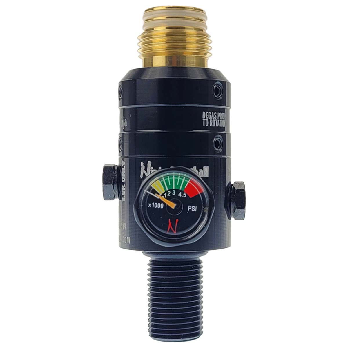 Ninja PRO V3 Air Tank Regulator 4500psi Black w Brass for paintball or airsoft on a white background