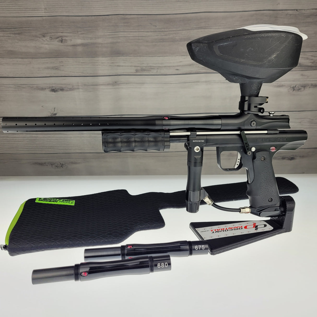 USED Empire Sniper Pump Paintball Marker Black w 3 Pc Barrel Kit & Sleeve