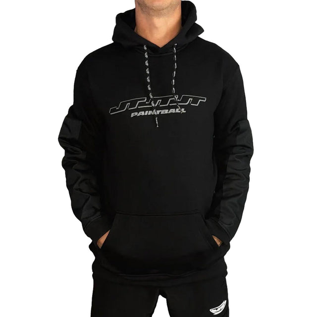 JT Paintball Grind Playing Hoodie Black on a person on a white background