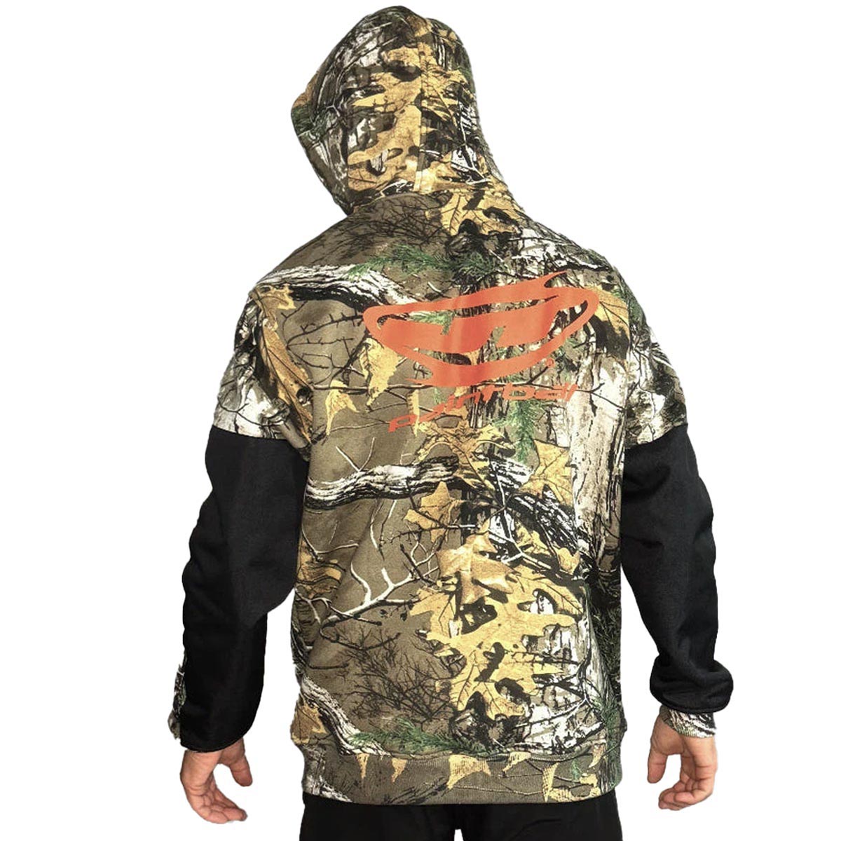 JT Paintball Grind Playing Hoodie Branch Camo on model on a white background