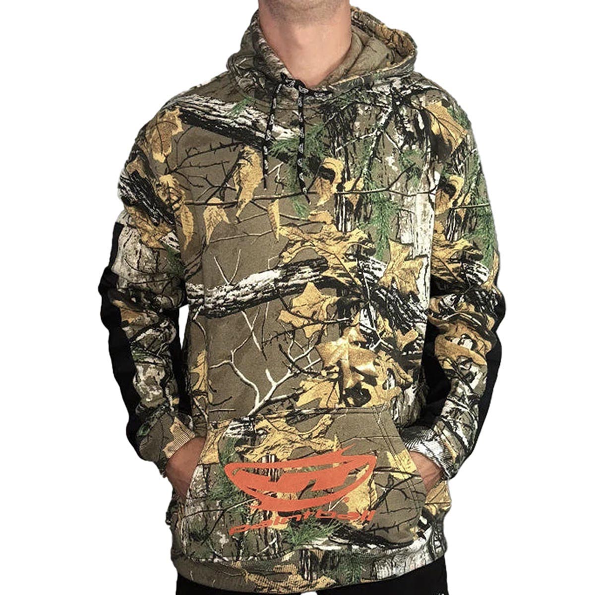 JT Paintball Grind Playing Hoodie Branch Camo on model on a white background