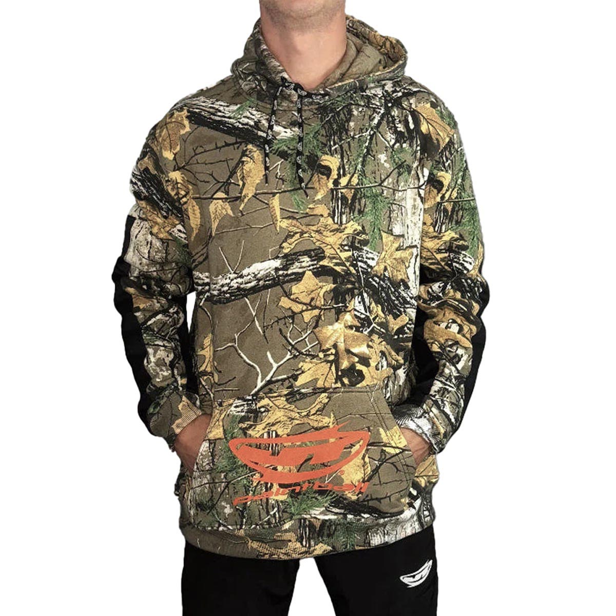 JT Paintball Grind Playing Hoodie Branch Camo on model on a white background