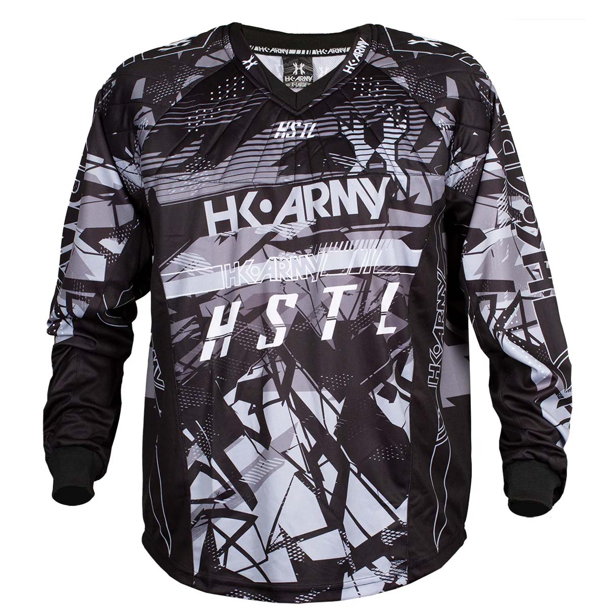 Black and gray patterned HK Army HSTL Jersey Charcoal Black Grey jersey with 'HK Army' branding on a white background