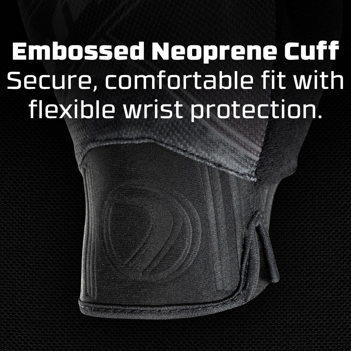 Dye FLX Glove Black Grey graphic explaining neoprene cuffs