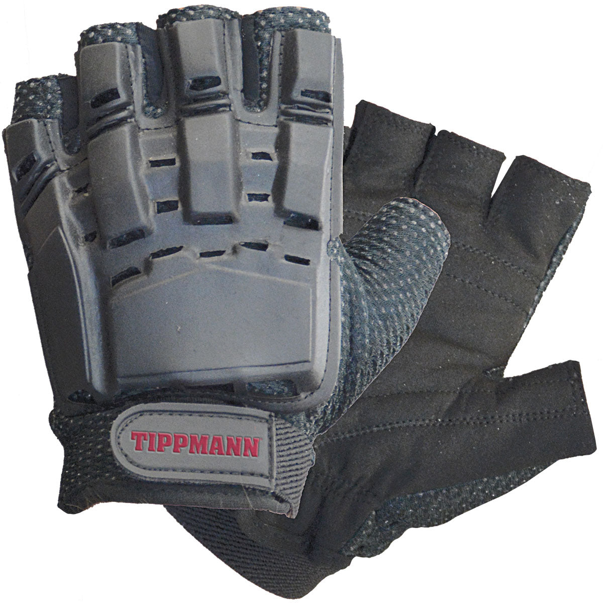 Tippmann Armored Half Finger Gloves Black with Tippmann logo