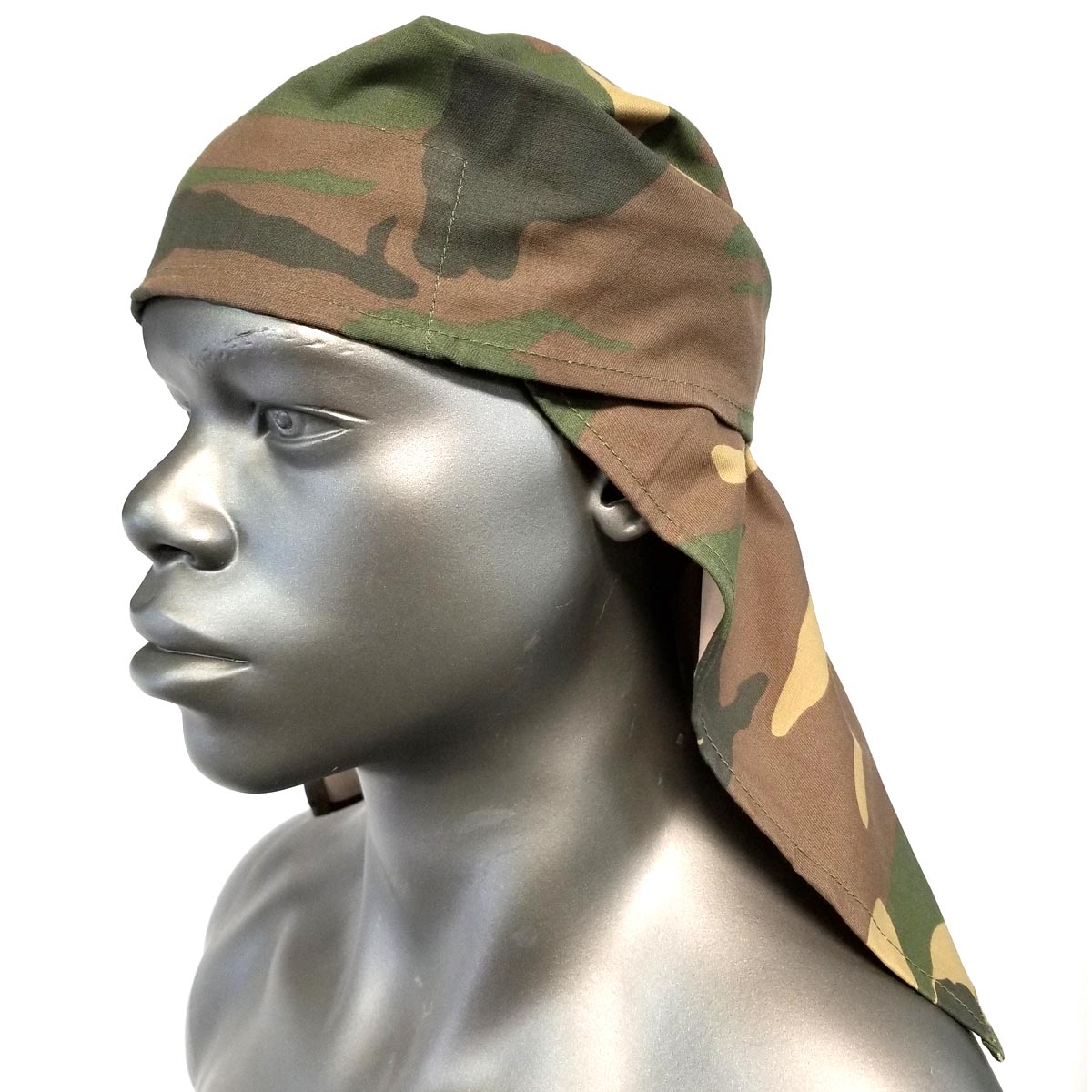 Headwrap with Camo Fabric Top on mannequin